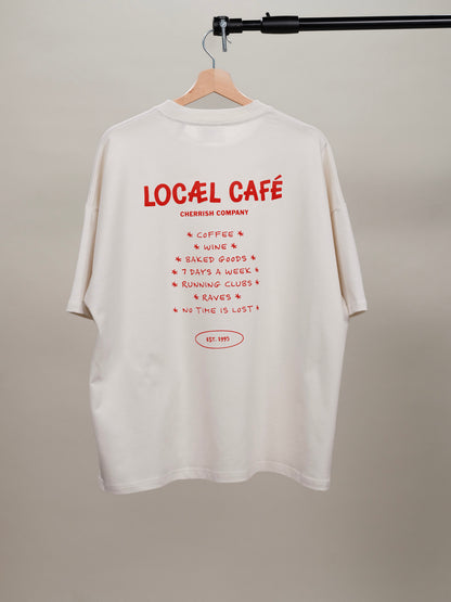 Locæl Cafe - Vintage White T-shirt - 240 GSM